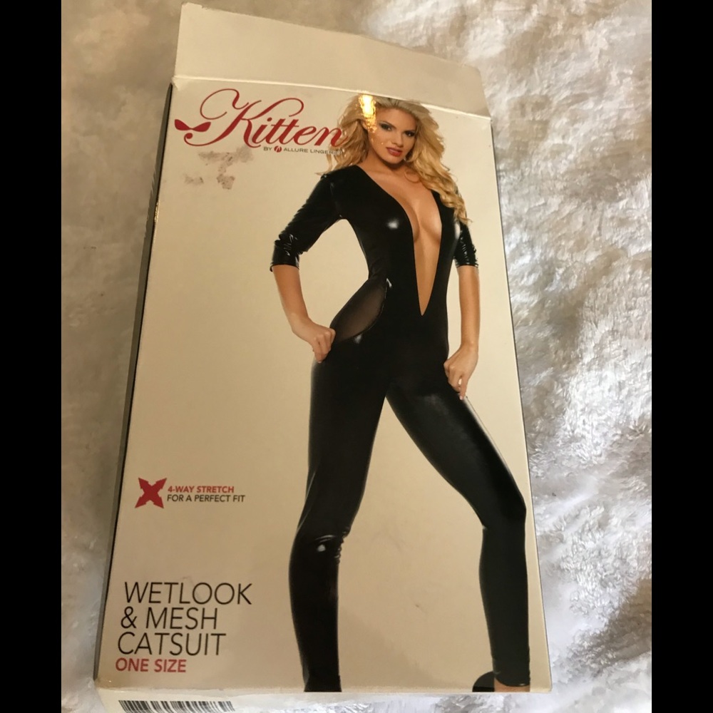Costume Cat Suit Wet look & Mesh cat suit one size